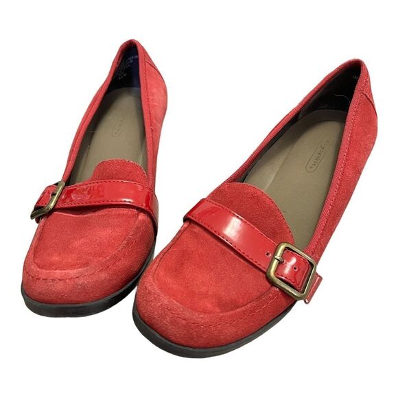 Easy spirit red sueded leather wedge loafers size 8.5 - Picture 2 of 10